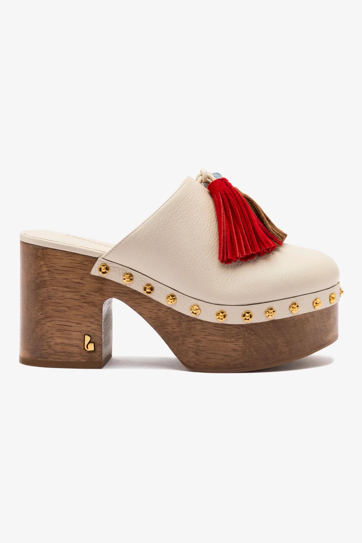 Miso Wooden Tassel Clog In Ivory Leather